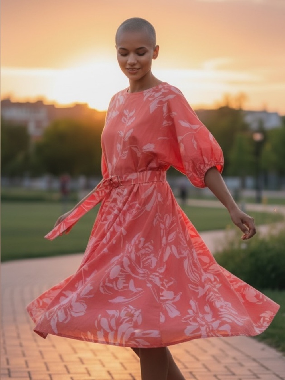 Prosperina dress  with a gorgeous coral and blush oversized floral print!